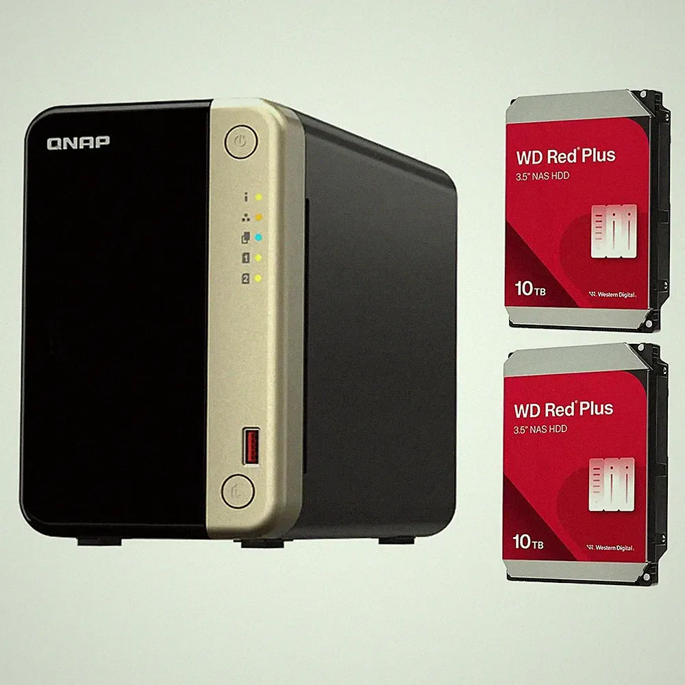 QNAP TS-264 2-Bay Desktop NAS Enclosure, Bundle with 2x WD Red Plus 10TB 3.5" SA